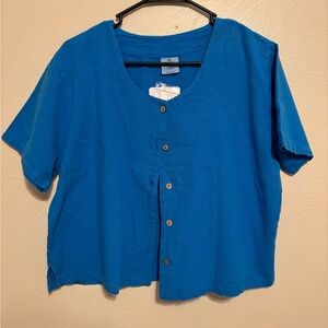 Sea Breeze California Blue Cotton Button Front Top